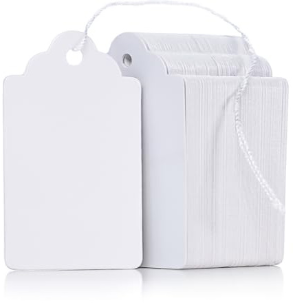 Uniclife 200 Pcs 4.5 cm White Labels for Prices, White Price Display Tag for Pricing Clothing Jewelry Gifts Blank Hang Tag Merchandise Marking Tags, Gift Tags with String, 4.6×2.5cm