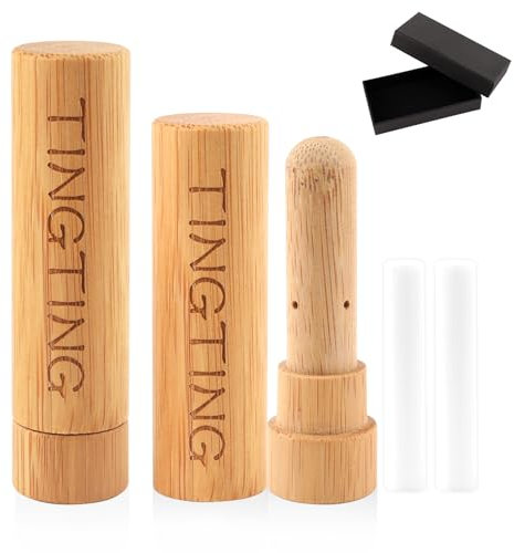 TINGTING 2 Stück Bambus Inhalierstift, Nachhaltige Bambus Riechstifte mit Docht Nachfüllbarer für ätherische Öle Mini Inhalator Stick Riechstäbchen Jederzeit zum Mitnehmen Geeignet