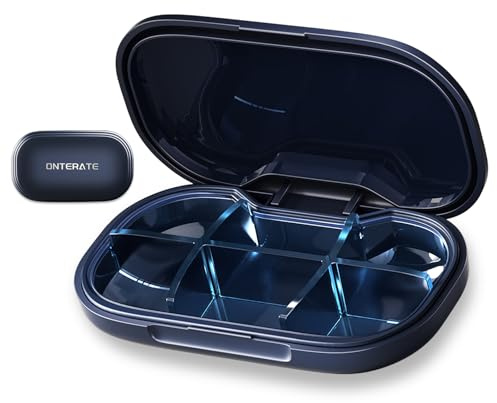 ONTERATE Pastillero Pequeño, Pastillero Pequeño de 6 Compartimentos para el Bolsillo del Bolso, Pastillero de Viaje con Divisor Extraíble, Mini Pastillero Portátil a Prueba de Humedad (Azul)