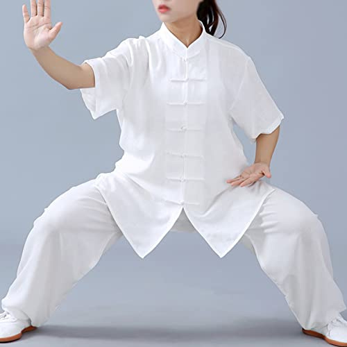 Uniforme De Tai Chi para Hombres Y Mujeres Verano Respirable Algodón Y Lino Manga Corta Ropa De Entrenamiento De Kung Fu De Artes Marciales Unisexo Ropa De Casa