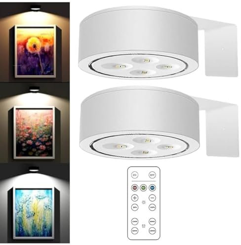 YURNB Luces Magnéticas para Pared, 2pcs Aplique Luz Cuadros Sin Cable, Lampara Pared Focos LED Cuadro Mando a Distancia Luces Expositores Batería Lámpara Imagen Inalámbrica (Blanco)