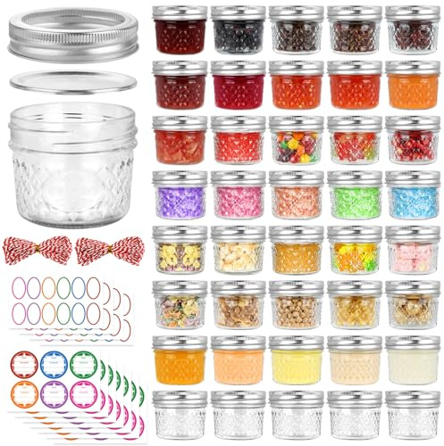 UrSpeedtekLive 40 Pack 4 oz Mason Jars with Regular Lids and Bands, Small Canning Jars, Mini Glass Jars for Jelly Jam Honey DIY Projects