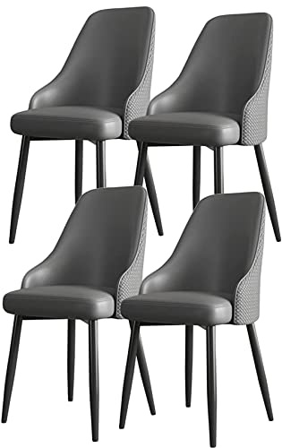 HBSSP Modern Dining Chair Set Of 4 with Thick Leather and Armchair with Backrest Black Metal Feet with Foot Pads - Lounge Upholstered Vanity Chair(Grey)