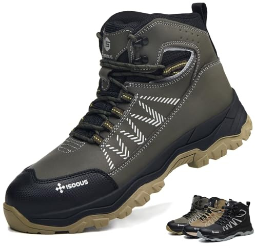 Zapatos de Seguridad para Hombre Botas de Seguridad Mujer Ligero Botas de Trabajo con Punta de Acero Antideslizante Ejército Verde 44 EU