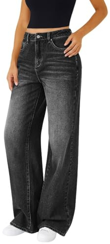 Generisch - Jeans baggy da donna a vita alta, gamba larga, in denim, taglie grandi, elasticizzate, pantaloni hip hop da jogging, Y2K, jeans oversize, per il tempo libero, comodi, felpati, per ragazze
