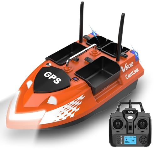 4 Boxes GPS RC Bait Boat for Fishing with 6.6lbs Load Capacity, 18000mAh Battery & Dual Motor&Antena for 500M Long-Range Bait Deployment, Fish Bait Boats with Stern Hook System for Fishing