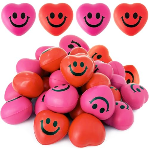 32 Pcs Heart Stress Balls,Smile Mini Heart Foam Balls,1.57 Hearts Squeeze Ball for Stress Relief,Valentines Day,Party Favors,Classroom Reward,Gift Bag Fillers(2 Colors)