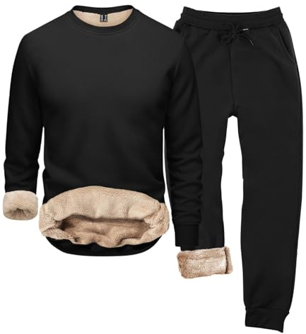 Generisch Conjunto de Pijama para Hombre de Forro Polar, Juego de Dos Piezas, Ropa de Dormir de Invierno, Termica, Casa, Suave, Flanela, Ropa de Noche, Ropa Interior Térmica, R negro., M