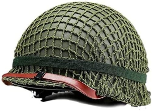 rabuu Réplica De Casco Acero WW2 M1, Imitación Militar Estadounidense con Cubierta Red For Juegos rol Halloween CS Al Aire Libre (Verde Campestre, Talla L 56-62 Cm)