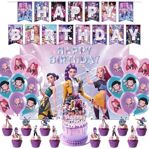 Ensemble de Décoration pour Fête D'anniversaire 45 pièces KPO Demo Hunte – Bannière, pic à Gâteau, Fond Décoratif, Décoration de Fête pour Anniversaire D'enfant et Fête à Thème