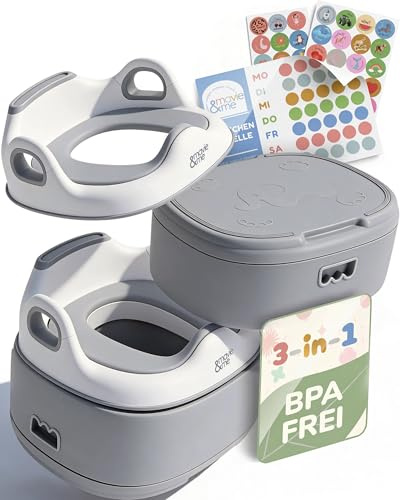 Töpfchen für Kinder 3-in-1 mit Toilettensitz & Tritthocker – Töpfchentraining Set für Kleinkinder – rutschfest & stabil bis 60 kg mitwachsend herausnehmbarer Innentopf – BPA frei (grau)
