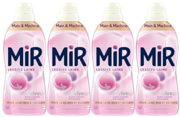 Mir - Lessive Liquide Laine - Main & Machine - Raviveur - Formule Unique 3en1 - Douceur - Fibres - Tenue - Toucher Cachemir - Anti-Bouloche - Pour Laine - Soie - Délicats - 52 Lavages