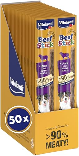 Vitakraft Beef Stick Original, Hundeleckerli, Fleischstick vom Lamm, Hunde Trainingsleckerli, ohne Zusatz von Zucker (50x 12g)