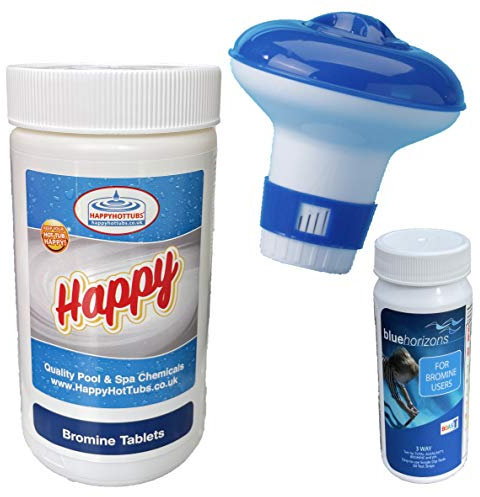 Happy Hot Tubs * The Bromine Starter Kit* Includes Bromine Tablets 1kg, Test Strips And Dispenser Hot tub Spa Tubs Swimming Pool