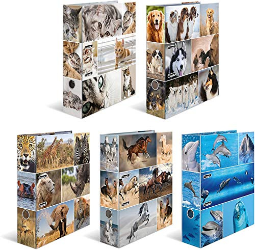 Herma motivmapp DIN A4 Animals, 7 cm bred av stabil kartong med djurmotiv innertryck, ringmappar, mappar, briefordner Kreativ mapp 285 x 70 x 315 mm Set med 10 er I