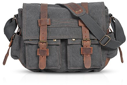 FANDARE Ny vintage messengerväska skolväska skolväska bokväska ledig resa axelväska pendling arbetsväska 35,5 cm bärbar dator portfölj flera användningsområden män/kvinnor kanvas ljusbrun