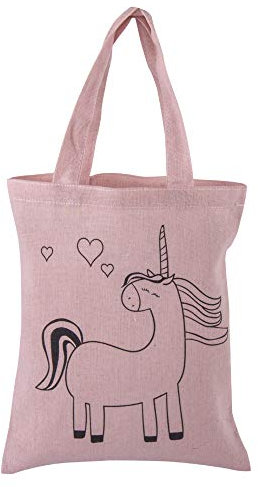 Rayher 53984258 Baumwoll-Tasche bedruckt, Motiv Einhorn, rosé, 20 x 25 cm, zum Bemalen, Stoffbeutel, Jutebeutel klein