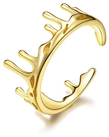 Springlight ✦ Weihnachtsgeschenke für Frauen S925 Sterling Silber Ring Schlichte Golden Unregelmäßiges Design Schlagring Schwanzring Einstellbarer öffnen Ringe Frauen Handmade Schmuck.