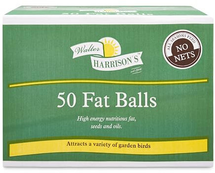 Walter Harrison's High Energy Nutritious Fat Balls (Pack of 50) | Suet Balls for Garden Birds, No Netting for Safety, Ideal for Various Species, Easy to Feed