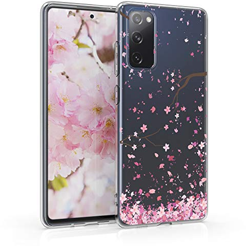 kwmobile Custodia Compatibile con Samsung Galaxy S20 FE - Cover Silicone TPU - Protezione Back Case - Pioggia di petali rosa/marrone scuro/trasparente