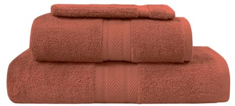 Sensei Maison - Ensemble de Bain 3 pièces (1 Drap de Bain + 1 Serviette de Toilette + 1 Gant) Luxury - - Terracota