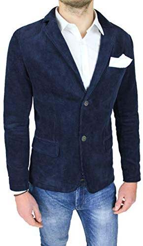 Evoga Giacca Uomo Sartoriale Blazer Invernale Slim Fit Elegante (S, Blu in Velluto)