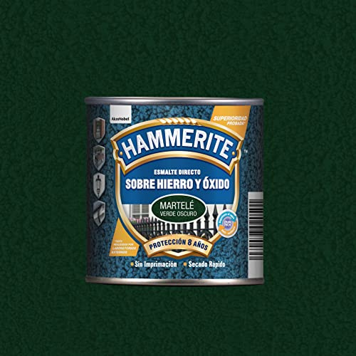 Hammerite Esmalte directo sobre hierro y óxido, Martelé, Color Verde Oscuro, 250 ml (Paquete de 1)