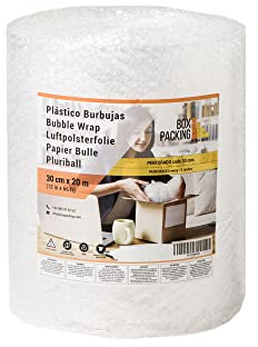 BOXPACKING | Luftpolsterfolie Rolle | Polsterfolie 30 cm x 20 m Perforiert | Noppenfolie Ø 10 mm (ca. 40 g/m²) | Bubble Wrap | Verpackungsmaterial: Luftpolsterfolien | Für Versand und Umzug