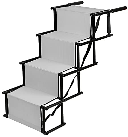 Rampe de Voiture Pliable pour Chien, 5 étapes Légère Pliable Escalier pour Chien Supporte jusqu'à 200 lbs, Convient à la Plupart des Voitures, Camions, SUV, Lits Superposés et Canapés (Noir)
