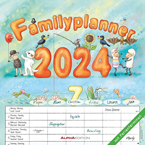 Familienplaner Cartoon 2024 - Broschürenkalender 30x30 cm (30x60 geöffnet) - Kalender mit Platz für Notizen - 6 Spalten - Bildkalender - Wandkalender: by Silke Leskien