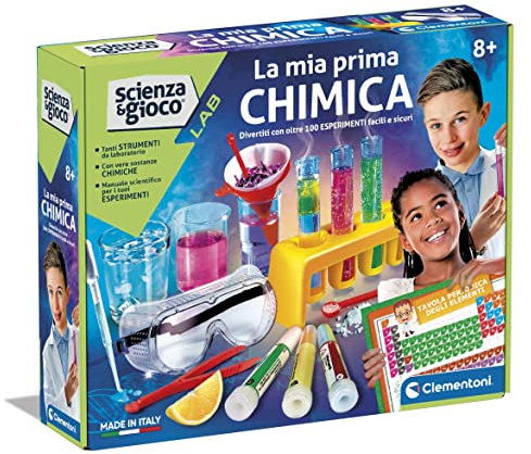 Clementoni Scienza e Gioco Lab - La Mia Prima Chimica, Laboratorio di Chimica Bambini 8+ Anni, 100 Esperimenti, Tavola Periodica e Strumenti Scientifici, Gioco Made in Italy, Lingua Italiana, 19358