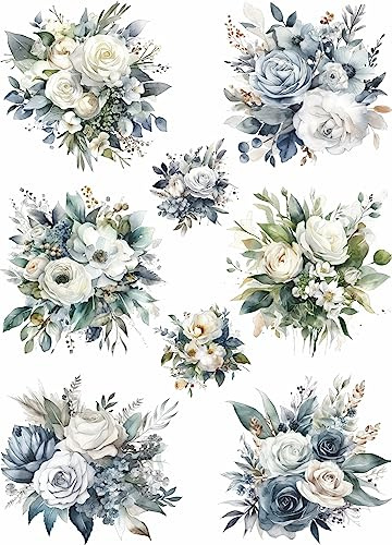 Carta di riso Silver Bouquet, 29,21 x 40,64 cm, 8 immagini uniche di bouquet stampate su carta di gelso da 36 g/m², fibre visibili, per decoupage e lavori di ristrutturazione di mobili.
