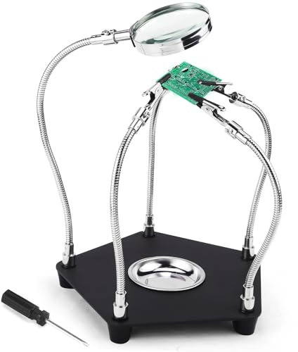Troisieme Main Soudure avec 4 Bras Flexibles et Loupe Souder à la Troisième 3eme Main Support Soudure Electronique pour Réparation Électronique Modelisme Loisirs Créatifs Bijoux