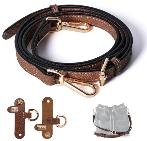 MEGAVOW Schulterriemen PU Leder Verstellbar Schultergurt, Tasche Riemen Gurt Ersatz Lederriemen mit Stanzfreiem Adapter für Damen Handtasche Geldbörse Umhängetasche Ersatzriemen (Braun, 100-120cm)