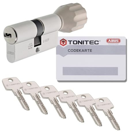 ToniTec Cylindre de serrure TEC440 d'ABUS Cylindre de fermeture à combinaisons multiples pour serrure de porte 45/65Kmm avec 6 clés et CodeCard