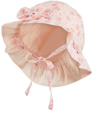 Sterntaler Mädchen Hut mit Blümchen Print - UV-Schutz 30 - Bio-Batist-Futter - Sommer Strand Hut mit Ohrenklappen, Bindebändern und Größenregulierungsband, zartrosa, Größe 51