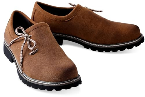 Cuffbow Lederhosen Shoes for Men Oktoberfest Costume Boots Authentic German Lederhosen Suede Leather Shoes Brown Casual Boots(10,Dark Brown)