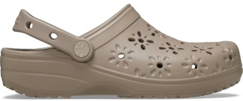 Crocs Unisex-Adult Classic Clogs with Floral Cut Out Design, Taupe, 11 Women/9 Men
