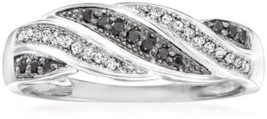 Ross-Simons 0.15 ct. t.w. Black and White Diamond Twisted Ring in Sterling Silver. Size 7