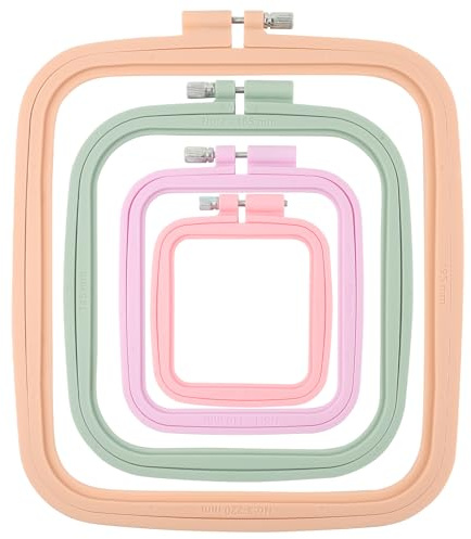 ANNASAMDO Juego de 4 bastidores de bordado con 4 tamaños cuadrados, marco de plástico rectangular de punto de cruz, anillo de bordado, herramienta de costura para proyectos de bordado DIY,