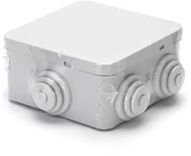 Caja de conexiones cuadrada resistente al agua IP44 (80 x 80 x 40 mm) para instalación eléctrica en exteriores.