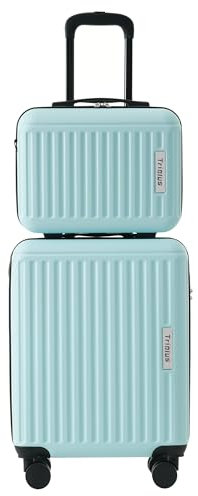 Weavelife Valise rigide à roulettes avec 4 roulettes, matériau ABS, serrure TSA, bleu, 2 tlg. Kofferset, Valise rigide à roulettes avec trousse de maquillage