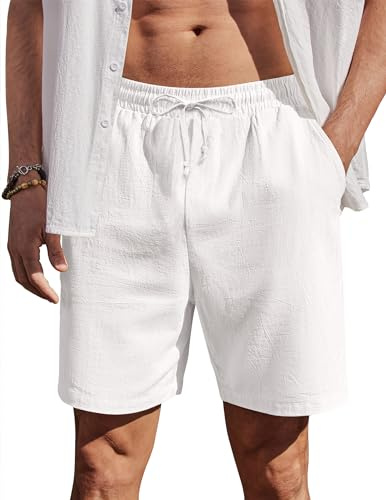 COOFANDY Pantalón Corto para Hombre de Verano Algodón con Cintura Elástica Pantalón Playa Vacaciones Casual Shorts con Bolsillos
