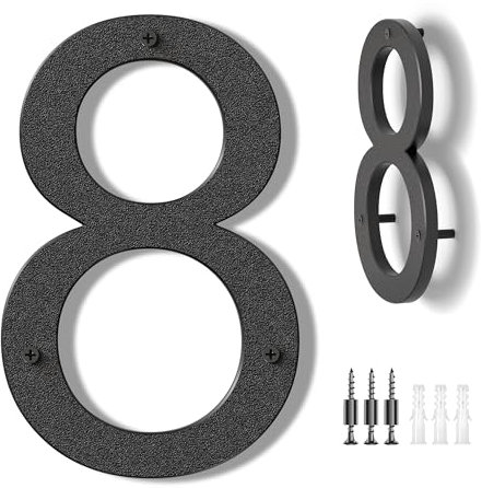 House Numbers Large Door Number 10 inch/25 cm - Modern House Numbers Black Plastic Exterior Front Door - Address Numbers 8