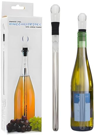 Enfriador de botellas de vino, enfriador de vino - Varilla de enfriamiento para los amantes del vino - de enfriamiento de vino con tapón y vertedor,