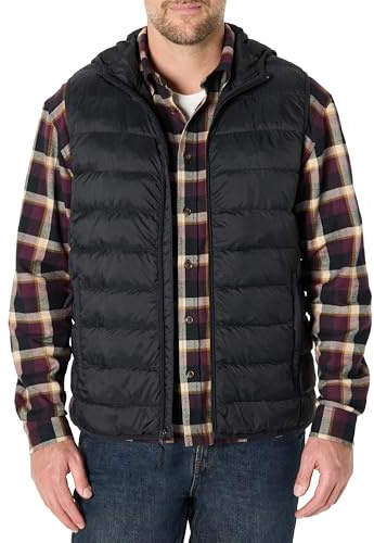 Amazon Essentials Chaleco Acolchado con Capucha Ligero, Impermeable y Corte Estándar Hombre, Negro, L