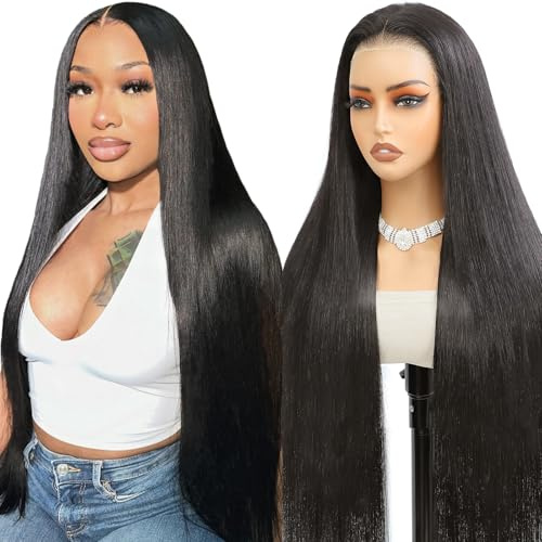 24 Pouces 200% Densité Drawstring Straight Perruque femme naturelle 9X6 HD Max Part Lace Cheveux Humain Sans Colle Glueless Wig human Hair Pré-pincé pré-coupé For Women Friendly To Beginners(61cm)