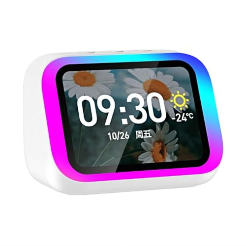 Ai - Reloj despertador inteligente con altavoz inalámbrico Bluetooth 5.4 y luz RGB dinámica, sonido estéreo de alta fidelidad, pantalla grande HD, visualización de tiempo y clima, llamadas manos