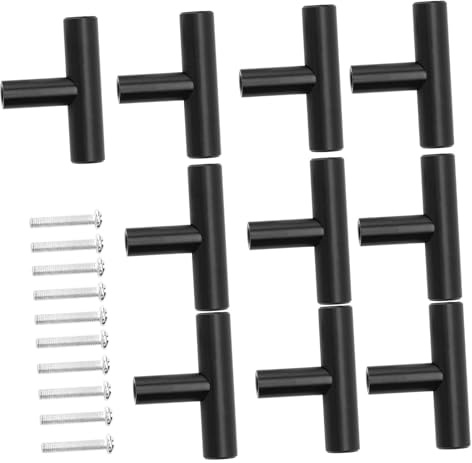 txuzong 10 Piezas Tiradores en T Negro Mate - Manijas para Muebles de Acero Inoxidable - Para Cajones, Armarios, Tocadores, Cocina y Dormitorio - Instalación Fácil y Resistente