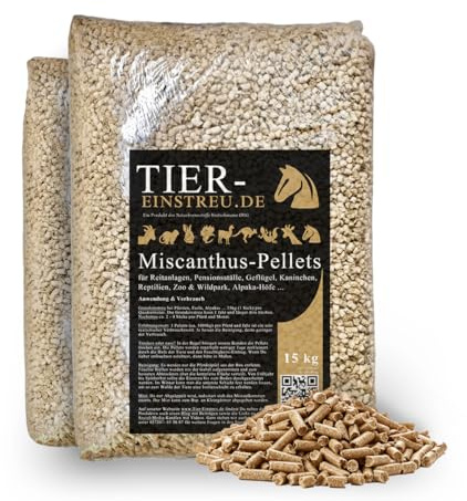 Pferdeeinstreu - Miscanthus-Peletts | Elefantengras | ohne Zusatzstoffe | langsamquellende Pellets für Pferdeboxen und Stall in handlichen Säcken (30Kg)